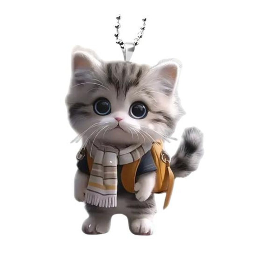 (Cat) Hanging Pendant Acrylic Flat Cartoon Animal Cat Car Ornament Easy to Hang Keychain Pendant Christmas Tree Ornament