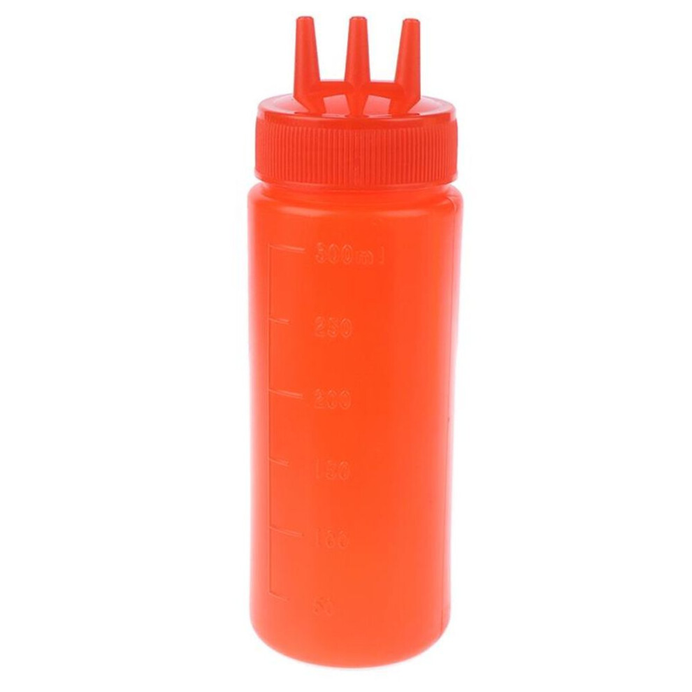 (red) 3 Hole Squeeze Bottle Sauce Vinegar Oil Ketchup Gravy Cruet Condiment Dispenser