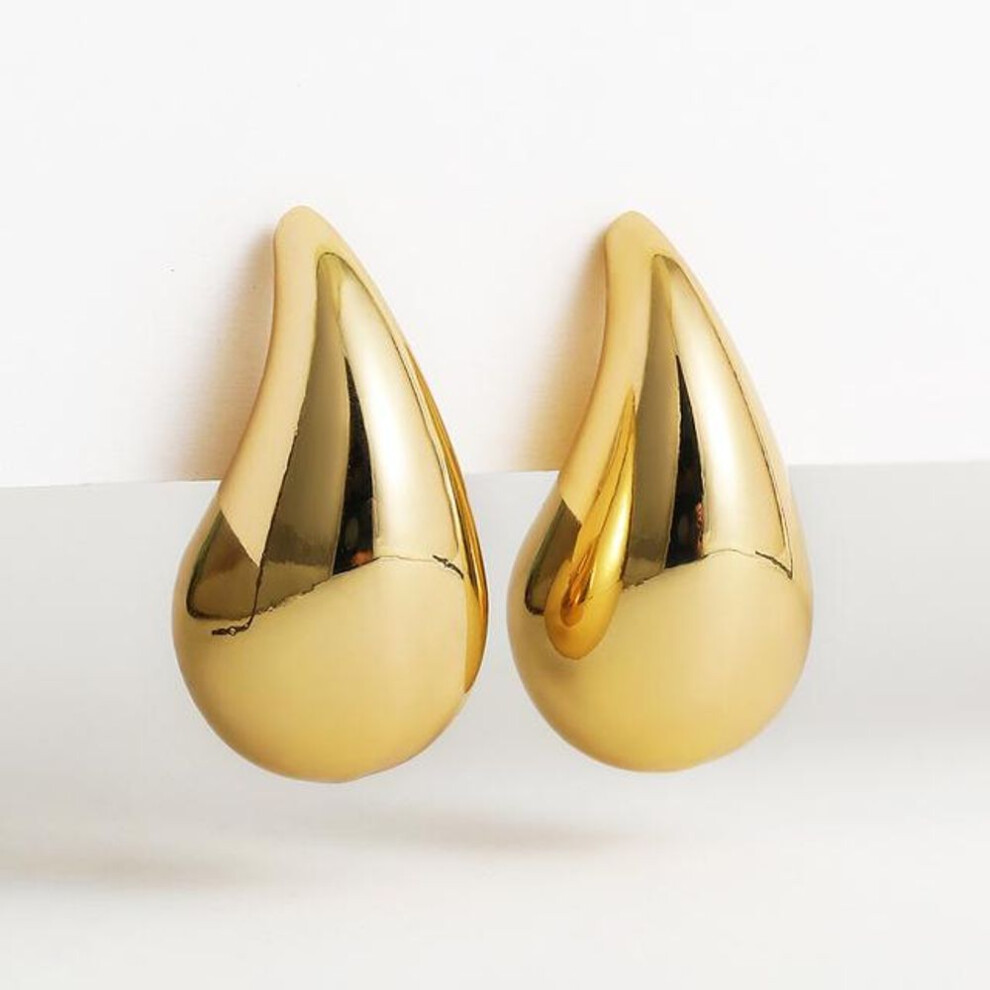 (gold) Gorgeous Stainless Steel Gold Plated Tear Drop Earrings Dupes for Women Lightweight Smooth Metal Waterdrop Hoop Earrings Trendy Jewelry