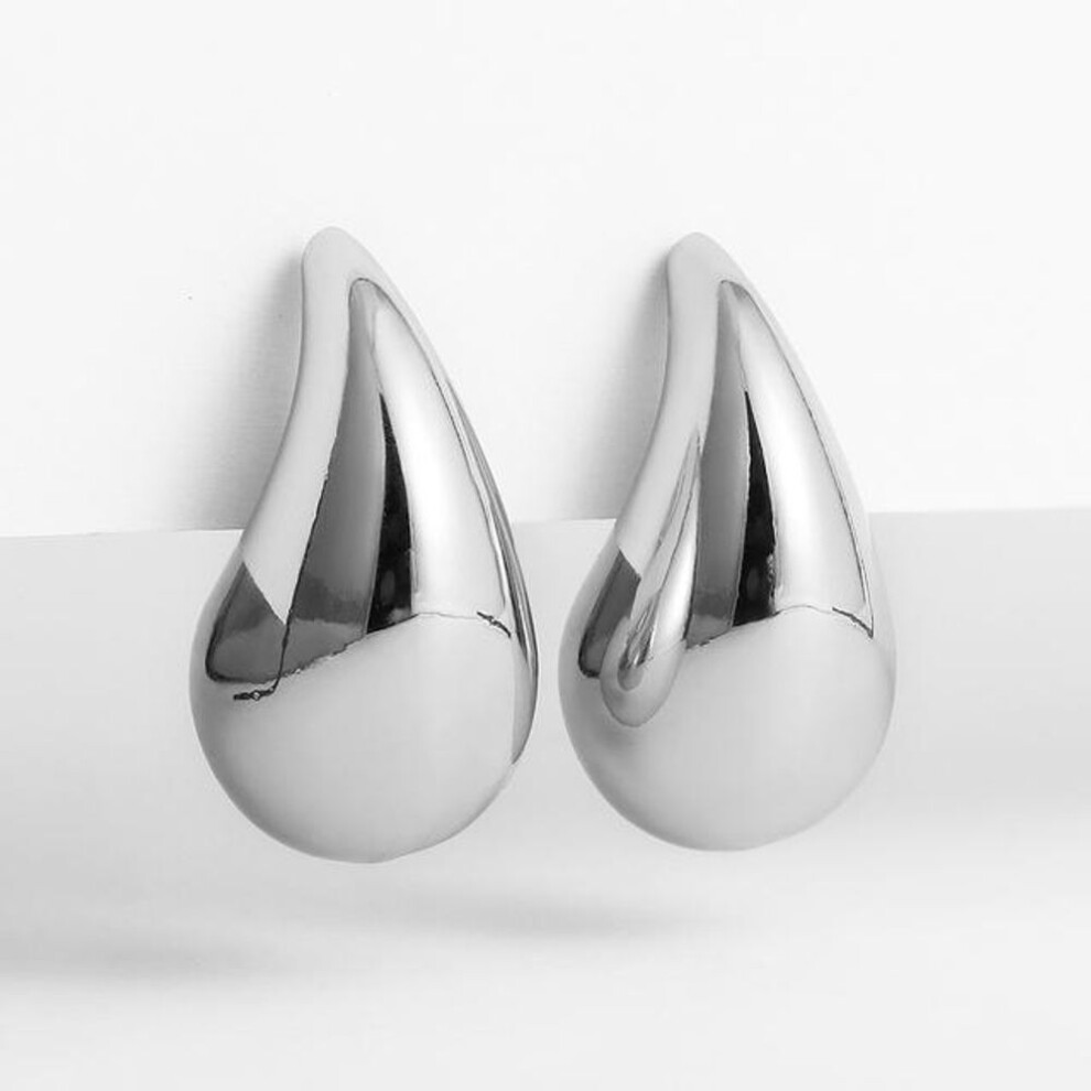 (silver) Gorgeous Stainless Steel Gold Plated Tear Drop Earrings Dupes For Women Lightweight Smooth Metal Waterdrop Hoop Earrings Trendy Jewelry