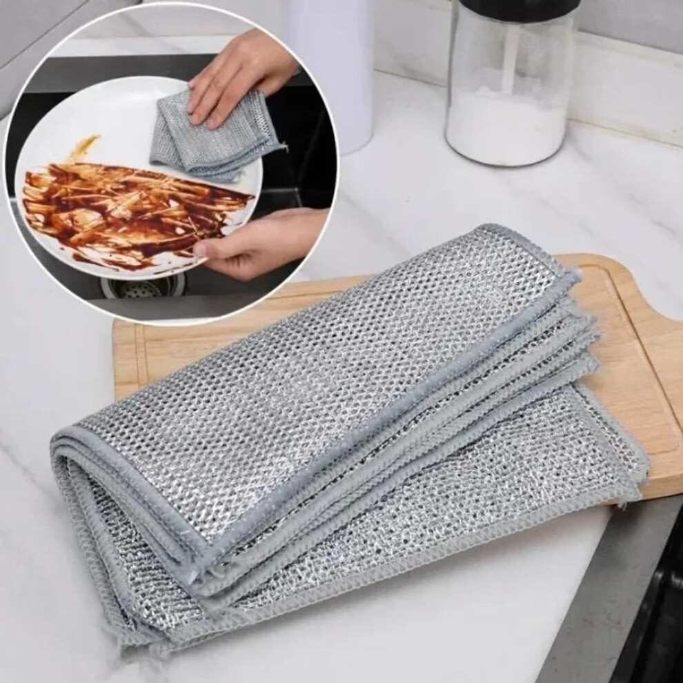 (silver, 10PCS) Magic Cleaning Cloth Metal Silver Wire Rags Kitchen Dish Pot Wash Dishing Cloths Towel Clean Tools