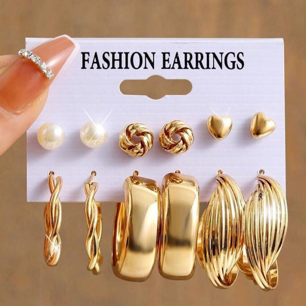 (27) Vintage Pearl Gold Silver Hoop Earrings Elegant Drop Oil Butterfly Geometric Twist Cute Duck Mushroom Earring Set for Women Jewelry Accessories