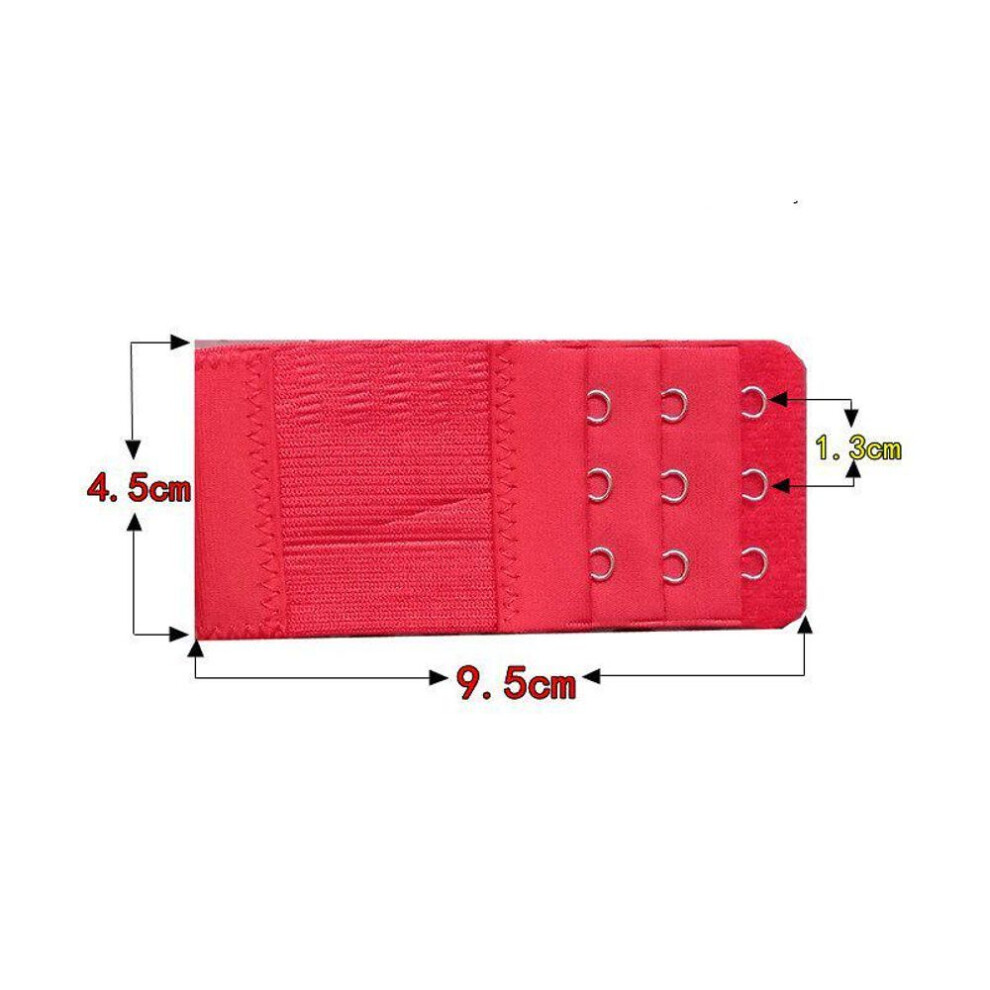 (red) 1pc Women's Bra Strap Extender 3 Row 3 Hook Bra Extension Elastic Adjustable Clasp Bar Strap
