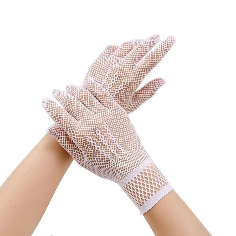 (white) Women Wedding Gloves Mesh Fishnet Gloves Uv-proof Mittens