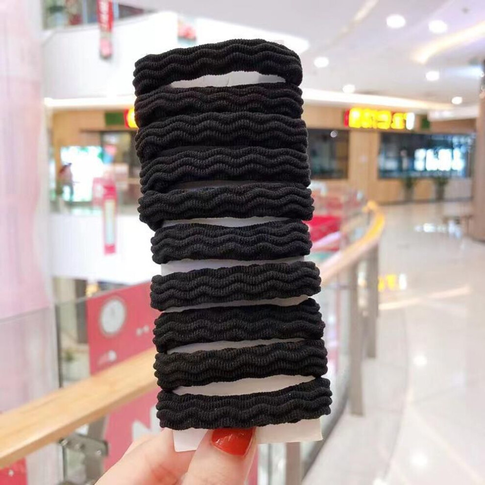 (black, wavy) 10Pcs Women Girls Basic Elastic Hair Band Ties Scrunchie Ponytail Holder Rubber Bands Simple Headband Hair Accessories for Women