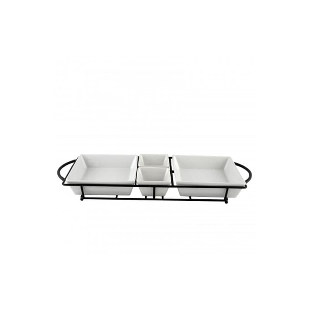 Photos - Tray Gibson 92707.05 Gracious Dining Serving Set with Porcelain & Metal Rack, White - 5 Piece 