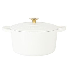 Crockpot 137365.02 6 qt. Artisan Enameled Cast Iron Dutch Oven with Gold Handle, Matte Linen