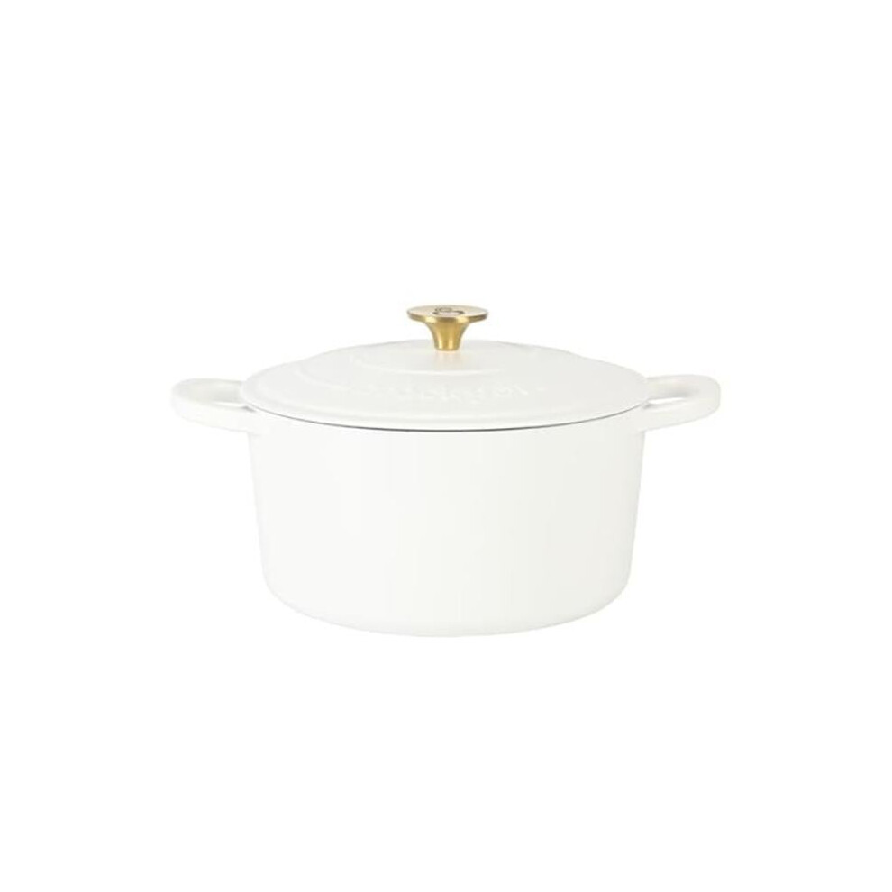 Crockpot 137365.02 6 qt. Artisan Enameled Cast Iron Dutch Oven with Gold Handle, Matte Linen