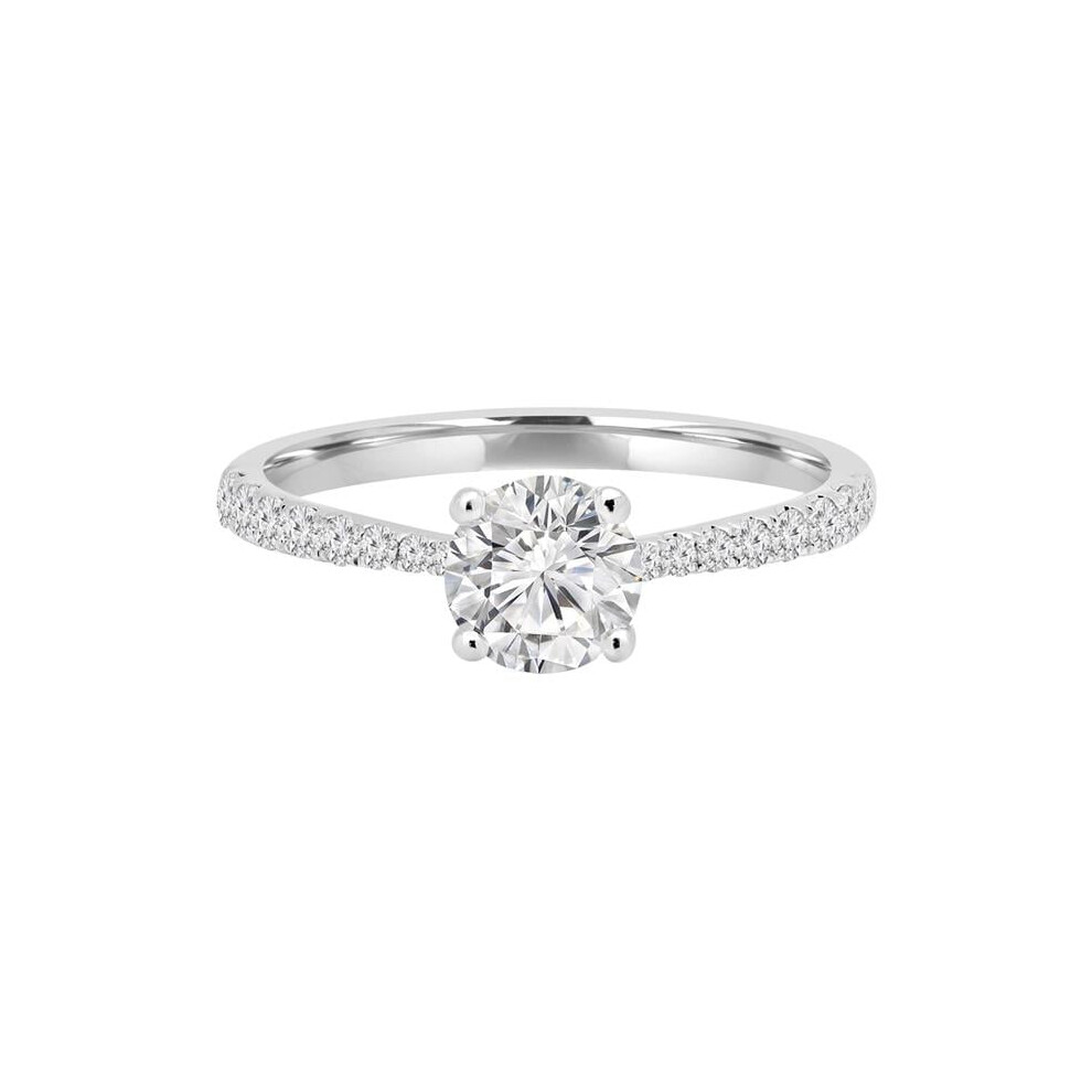 Photos - Ring Majesty Diamonds MD240134-9 0.9 CTW Round Diamond Tapered Hidden Halo Solitaire with Accents Engagement  in 14K White Go