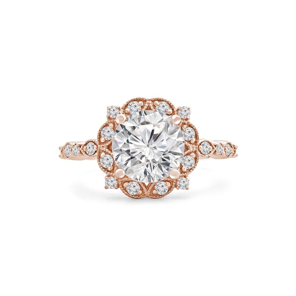Photos - Ring Majesty Diamonds MD240142-6.5 0.8 CTW Round Diamond Vintage Floral Halo Engagement  with Accents in 14K Rose Gold - Size