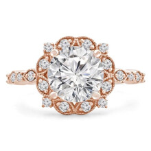 Majesty Diamonds MD240142-7.5 0.8 CTW Round Diamond Vintage Floral Halo Engagement Ring with Accents in 14K Rose Gold - Size 7.5