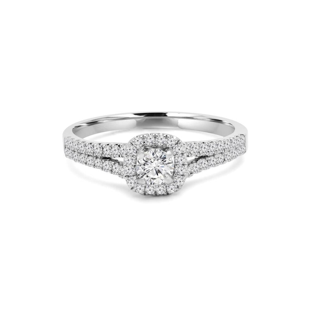 Photos - Ring Majesty Diamonds MD240223-3 0.66 CTW Round Diamond Split-Shank Cushion Halo Engagement  in 14K White Gold - Size 3
