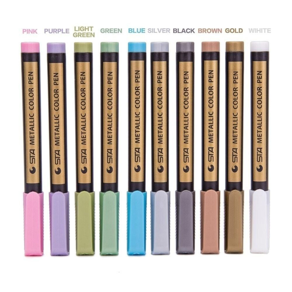 (pink) 10 Colors Fine Metallic Marker Paint Pen,Metal Art Permanent Medium-Tip,Glass Paint Writing Marker