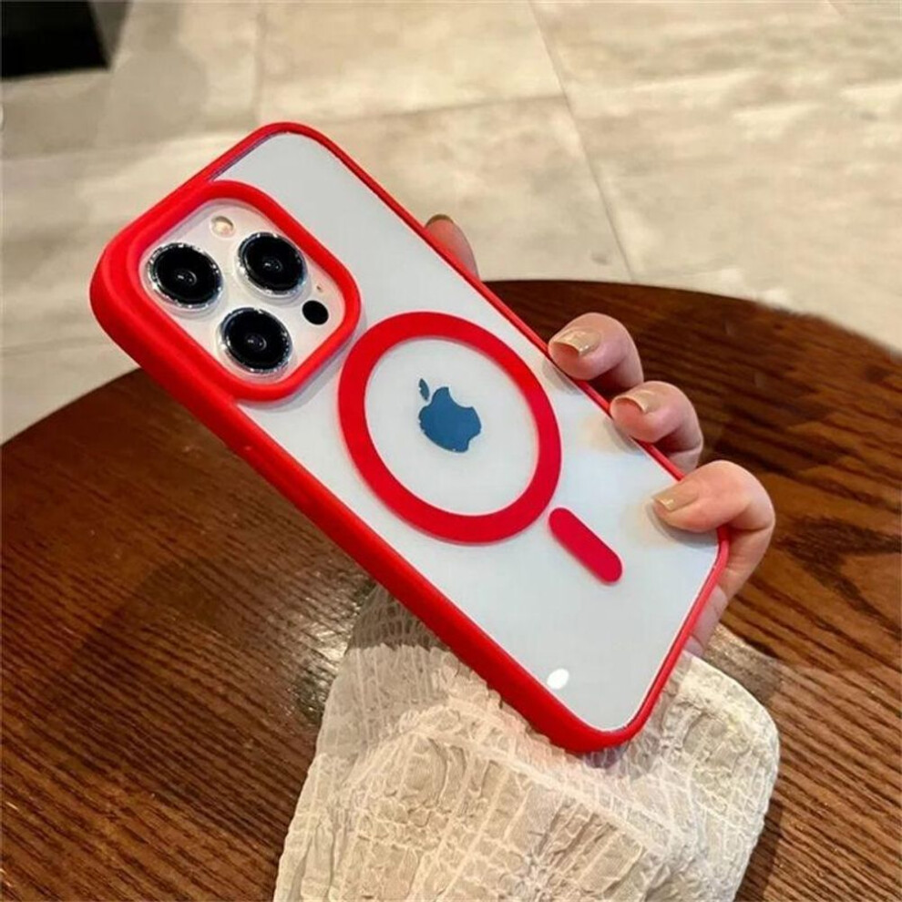 (red, iPhone 13 Mini) Luxury Magsafe Transparent Case For Iphone 16 15 14 13 12 11 Pro X Xs Xr Max Mini 7 8 Plus Se 2022 Magnetic Wireless Charge Cover