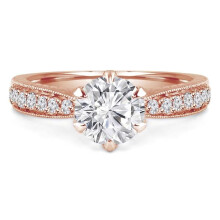 Majesty Diamonds MD240068-P 0.9 CTW Round Diamond 6-Prong Vintage Solitaire with Accents Engagement Ring in 14K Rose Gold - Size 4 to 9