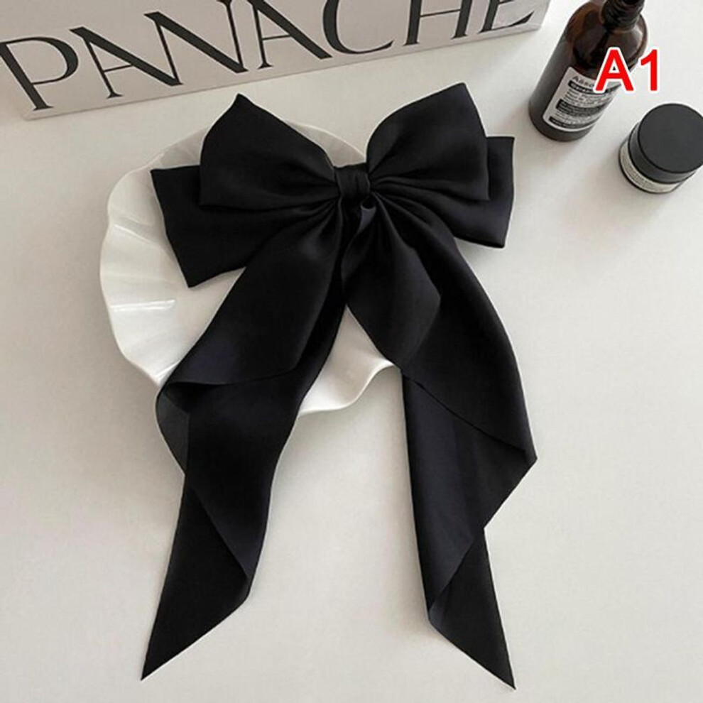 (black) Bow Ribbon Hairpin Headwear Simple Elegant Satin Spring Clip Fixed Hair Clip Ret
