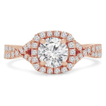 Majesty Diamonds MD240110-4 1.5 CTW Round Lab Created Diamond Twisted Split-Shank Cushion Halo Engagement Ring with Accents in 14K Rose Gold - Size 4