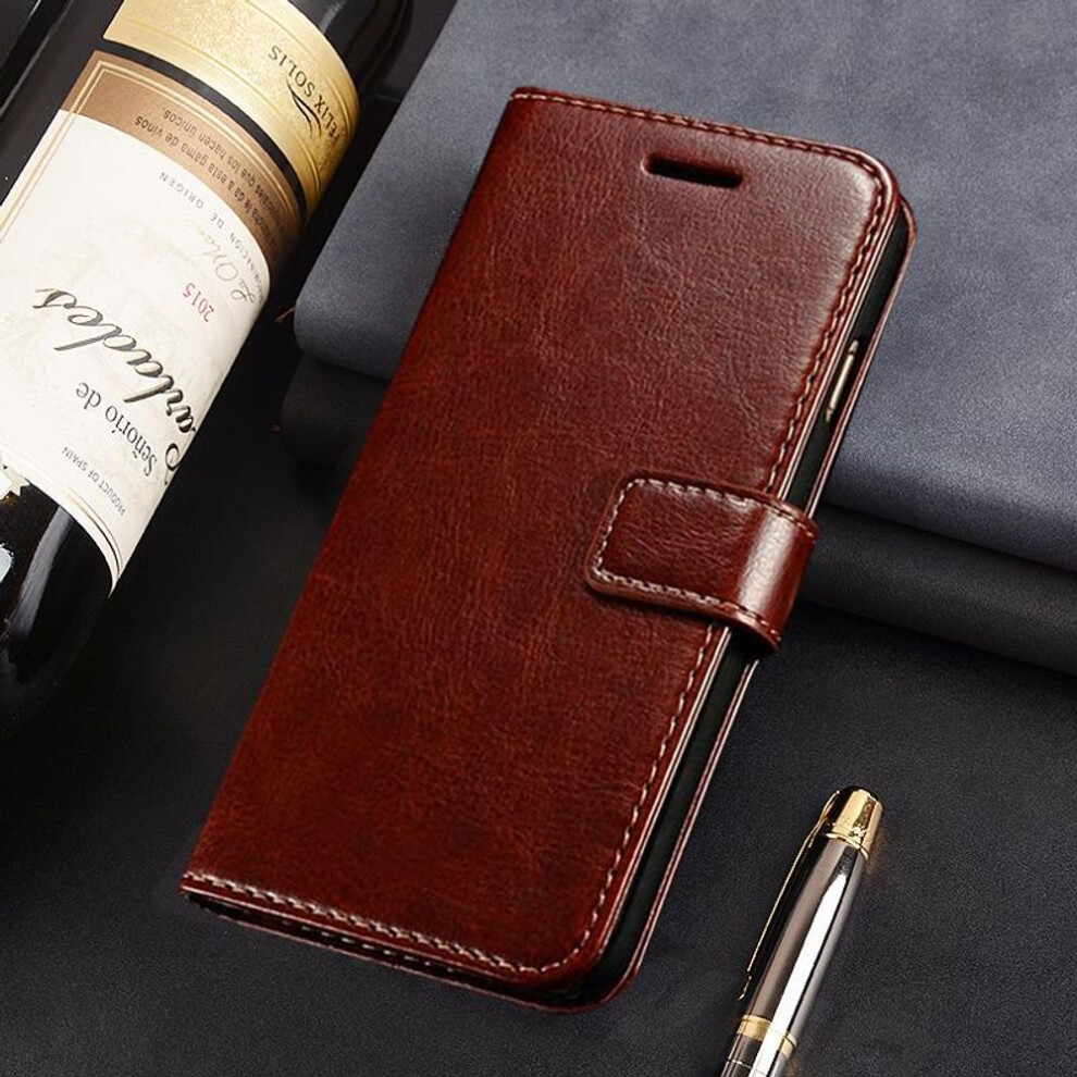 (brown, Redmi 5 Plus) Leather Wallet Phone Case For Samsung Galaxy Xiaomi Poco Redmi Huawei Honor iPhone Shockproof Flip Stand Bracket Cover