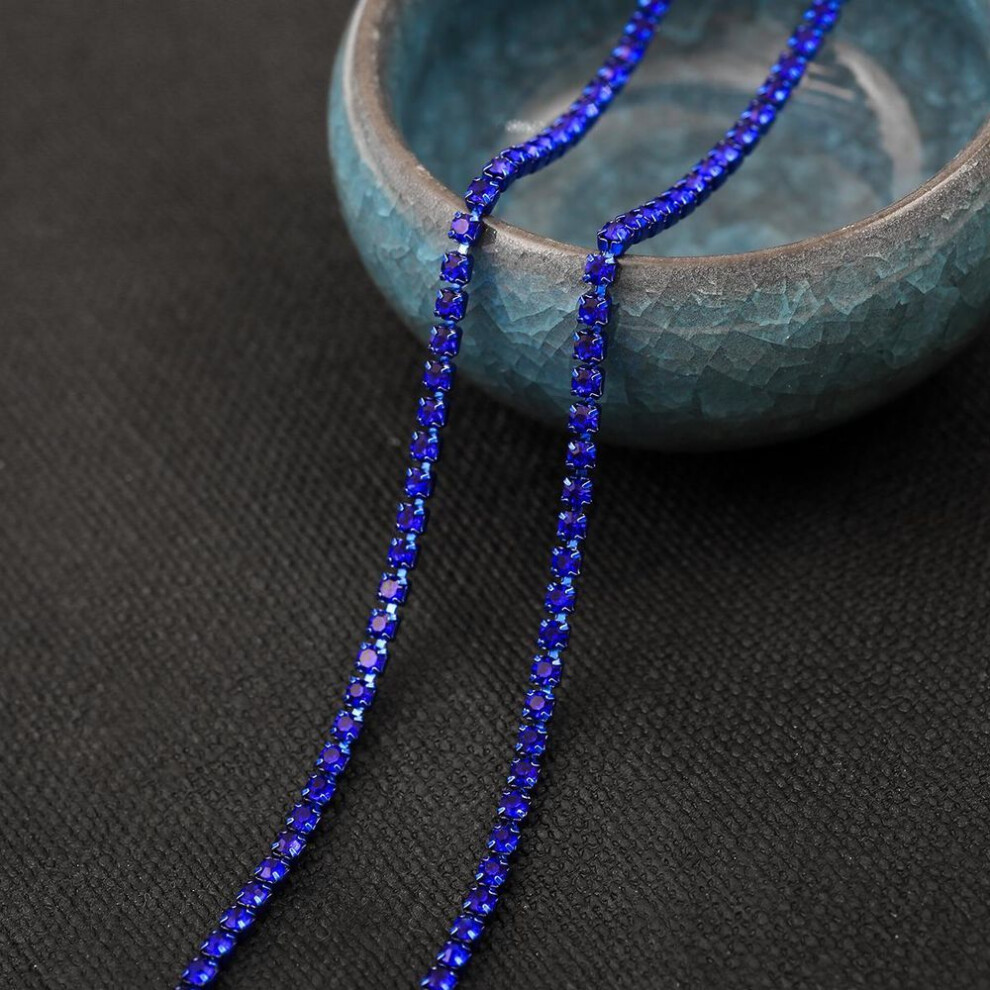 (royal blue, 2.4mm) 1Yard/lot Sewing Crystal Rhinestone Chain Silver Base Claw Gule on Rhinestone Trim DIY Beauty Clothes Accessories