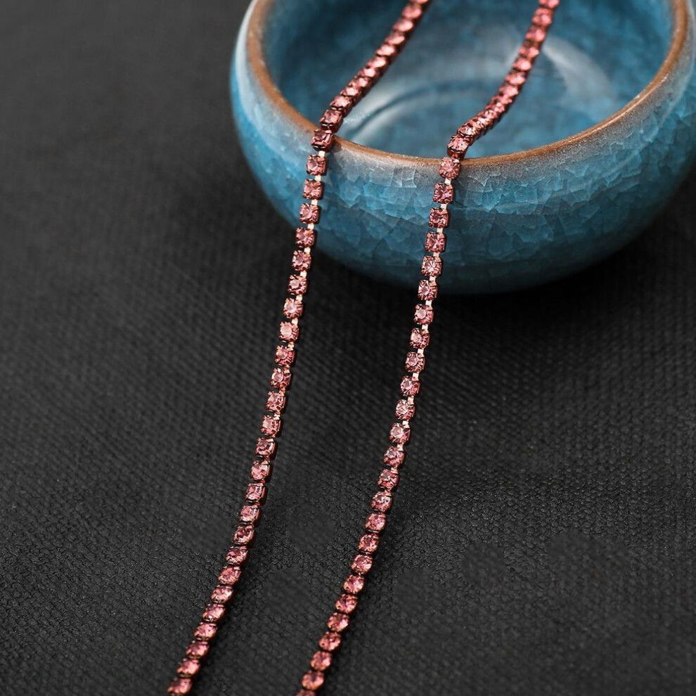 (purple, 2mm) 1Yard/lot Sewing Crystal Rhinestone Chain Silver Base Claw Gule on Rhinestone Trim DIY Beauty Clothes Accessories