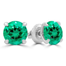 Majesty Diamonds MD240061 2.1 CTW Round Green Emerald Lab Created 4-Prong Stud Earrings in 14K White Gold