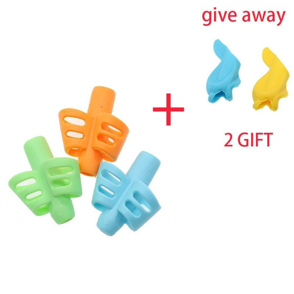 (multicolor) Two-finger Pen Holder Baby Writing Tool Correction Pencil Set Stationery 3 Piece Set Gift 2 Fish