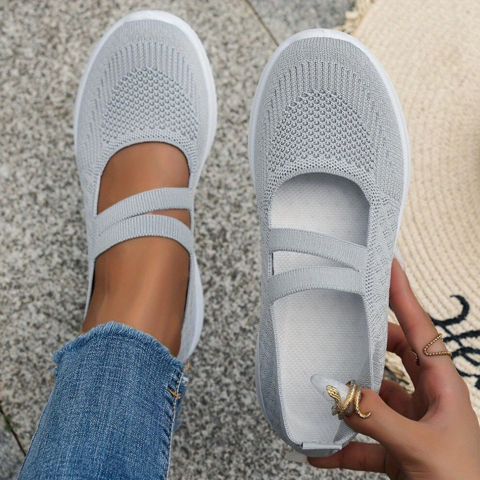 (grey, 36) Women's Summer Casual Sneakers, Breathable Mesh Flats, Comfy Slip-on Loafers, Ladies Walking Shoes
