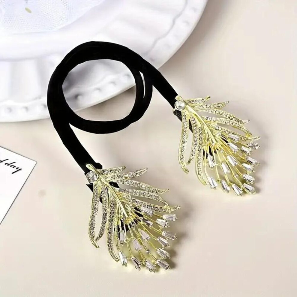 (gold, 2PCS) Rhinestone Feather Design Hair Clip Elegant Hair Curler Deft Bun Maker Long Thick Hair Accessories For Women