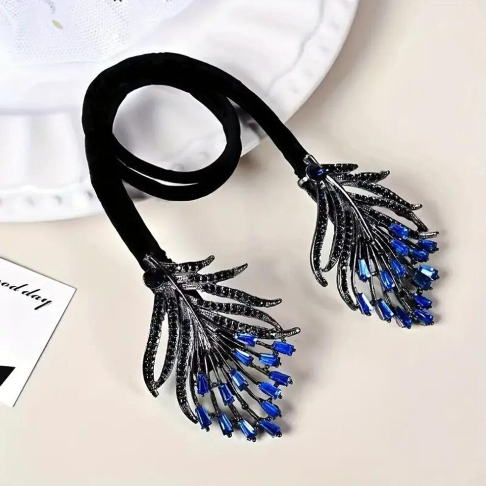 (blue, 1PCS) Rhinestone Feather Design Hair Clip Elegant Hair Curler Deft Bun Maker Long Thick Hair Accessories For Women