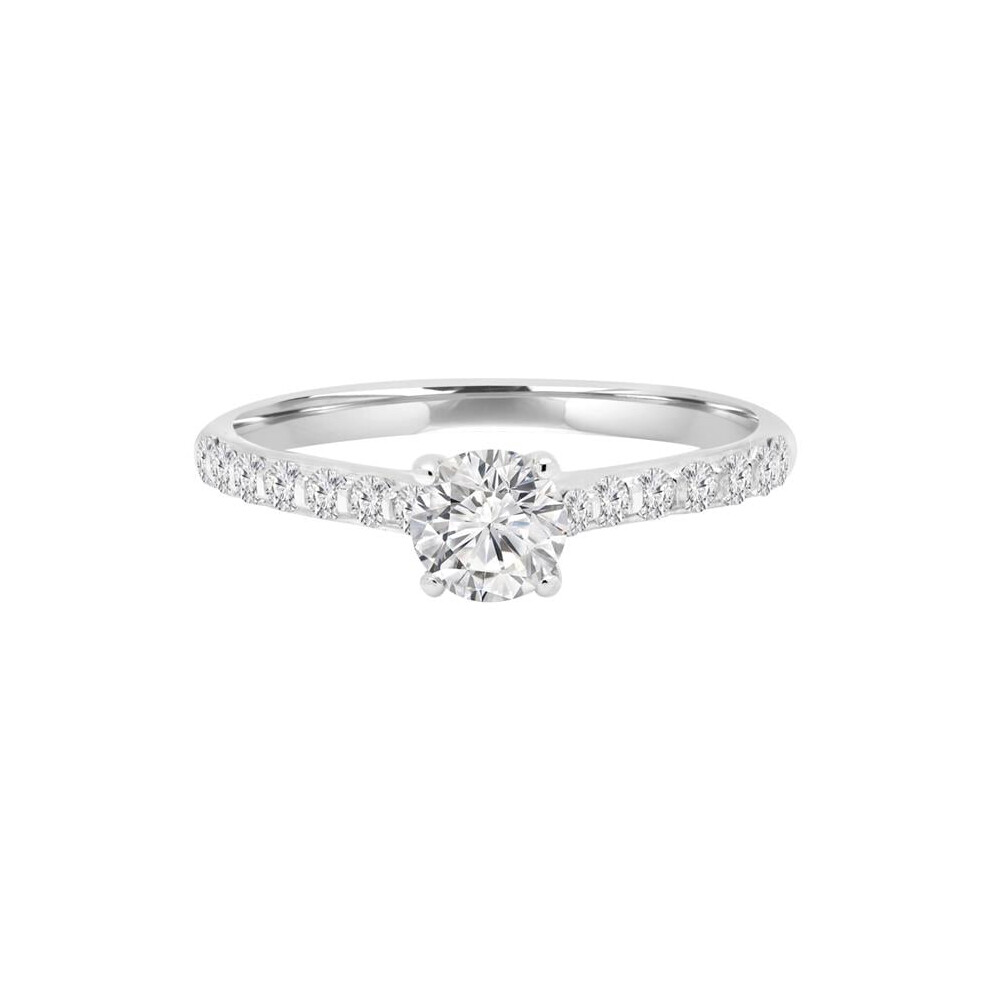 Photos - Ring Majesty Diamonds MD240082-P 0.63 CTW Round Diamond Shared-Prong Trellis Solitaire with Accents Engagement  in 14K White