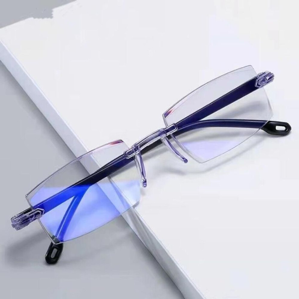 (black, +2.5) Fashionable borderless business reading glasses Classic anti blue light computer glasses Plastic integrated transparent eyeglass