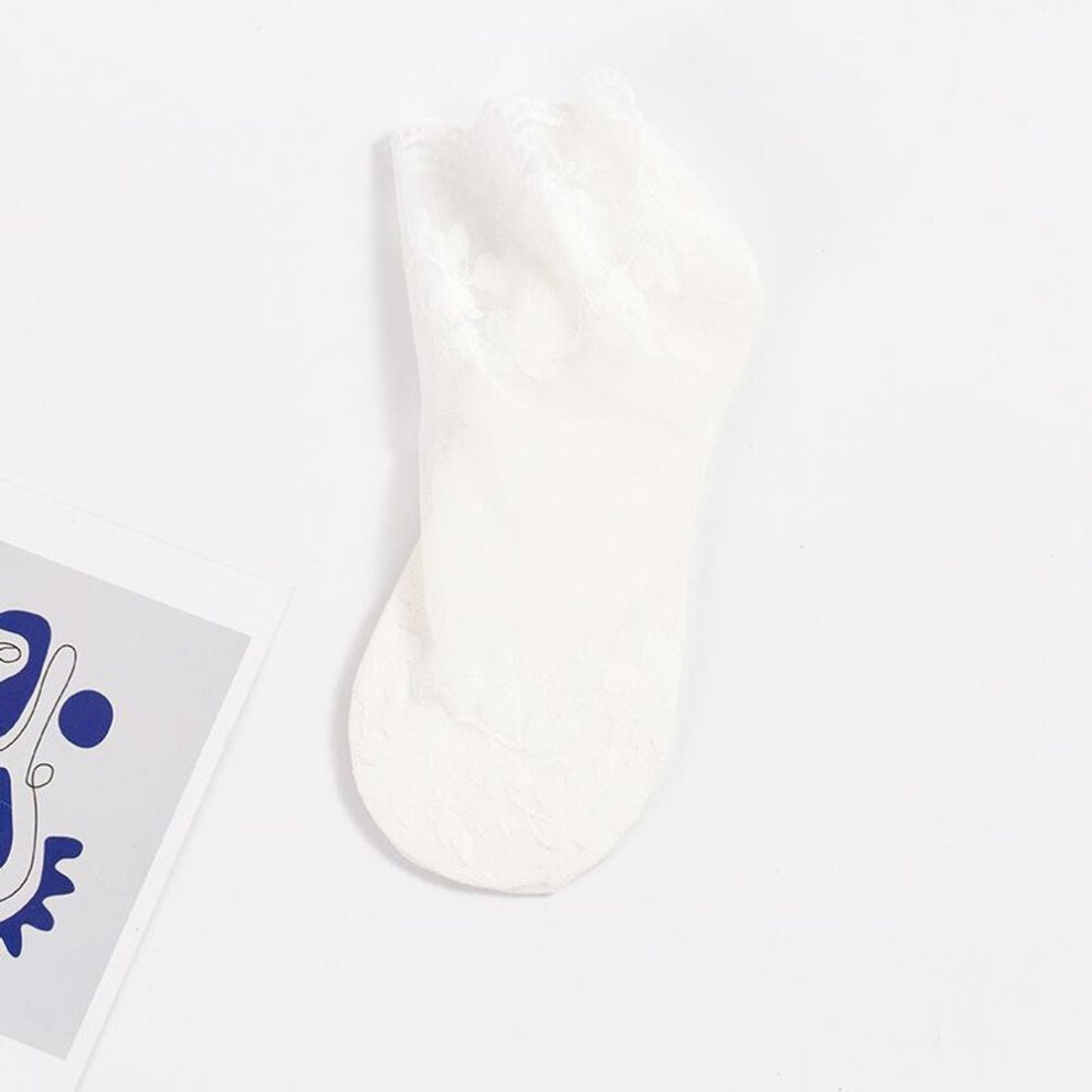 (white, EUR35-40) Lolita Women Invisible Lace Socks Thin Ladies Lace Boat Socks Hollow Non-slip Shallow Transparent Socks Women
