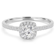 Majesty Diamonds MD240218-7 0.5 CTW Round Diamond Cushion Halo Engagement Ring in 14K White Gold - Size 7