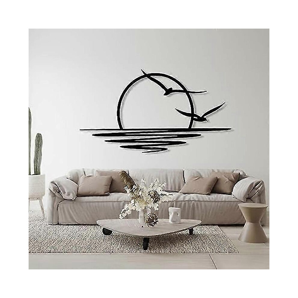 (As Show, One Size) Sunrise Metal Wall Art, Sun And Seagulls Wall Decor, Metal Wall Decor, Abstract Sunset Home Decor, Minimalist Line Art 5062994743191