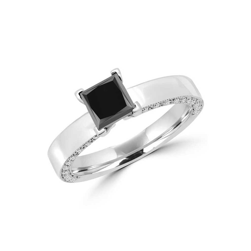 Photos - Ring Majesty Diamonds MD160366-4.25 1.7 CTW Princess Cut Black & White Diamond Solitaire Engagement  in 14K White Gold, Size