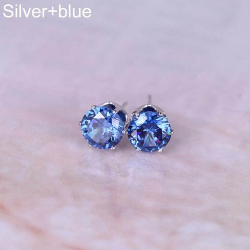 (silver,blue) Lady's Jewelry Elegant Cubic Zirconia CZ Ear Stud Earrings Wedding Gift