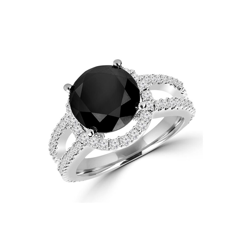 Photos - Ring Majesty Diamonds MD160448-4.75 5 CTW Round Black & White Diamond Halo Fashion Engagement  in 14K White Gold, Size 4.75