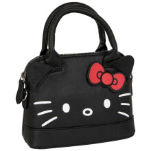 Hello Kitty 862912 Hello Kitty Leather Hand Bag with Detachable Long Strap, Black