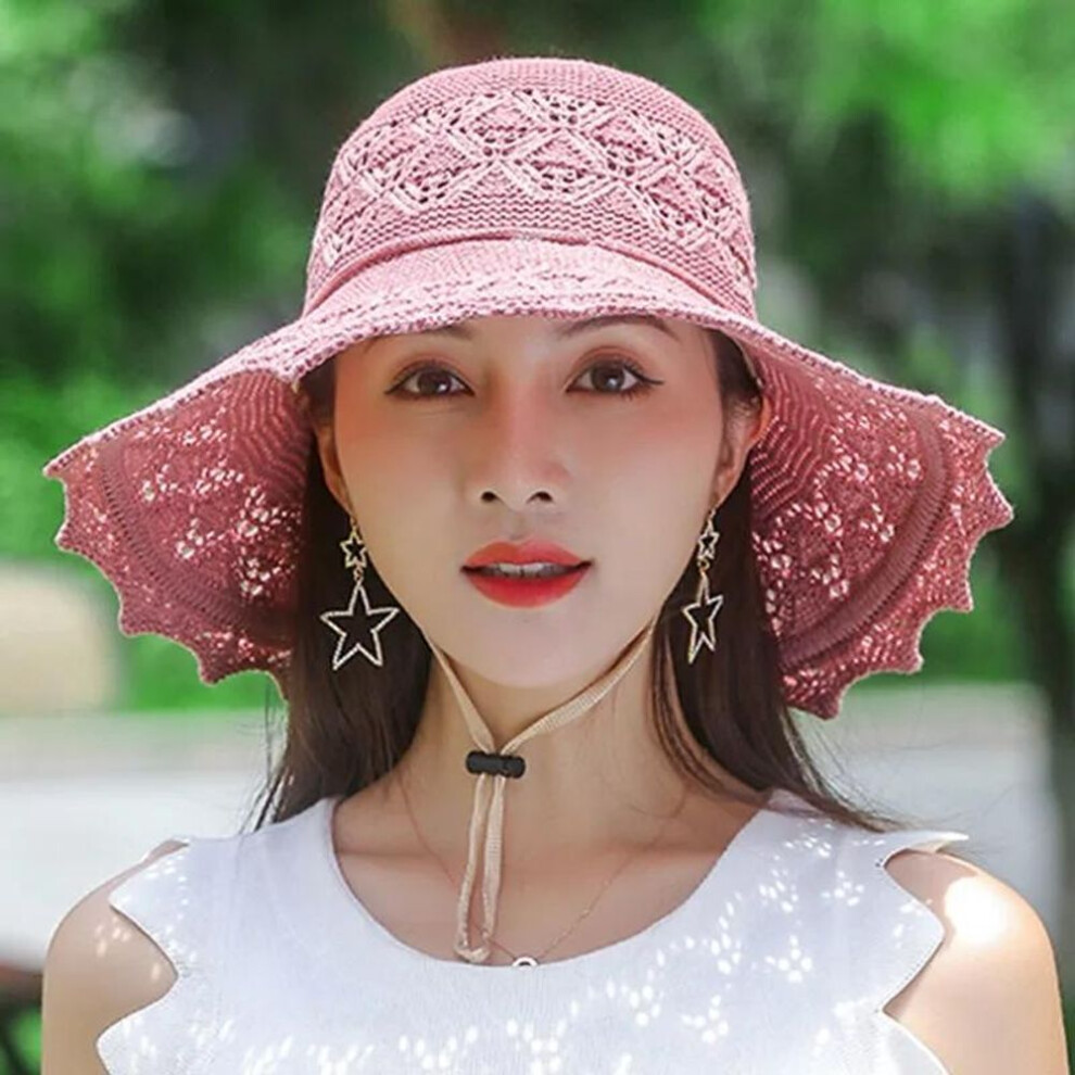 (pink, 56-59cm) Summer Foldable Hats For Women Korean Large Brim Sun Protection Hats Vacation Travel Seaside Cool Hats