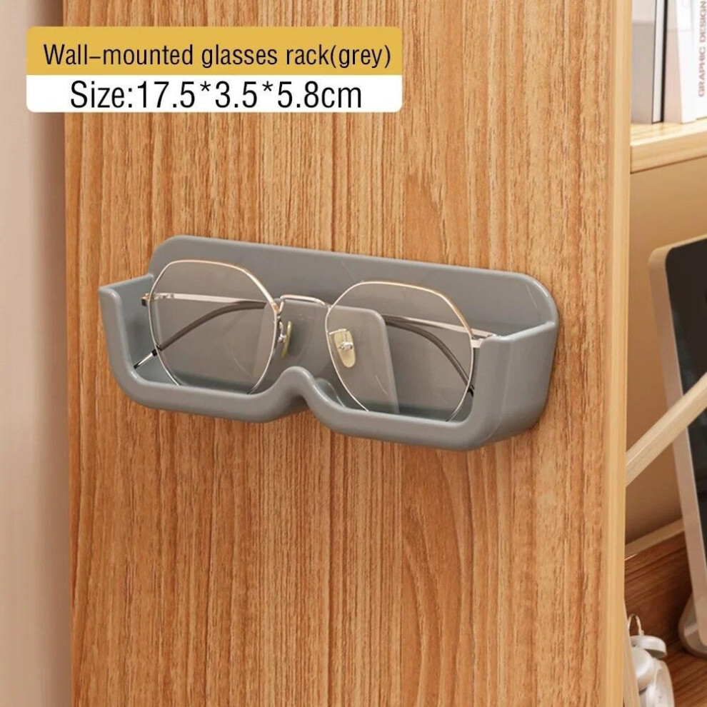 (grey) 1pc High End Glass Display Cabinet Glasses Storage Box Wall Mounted Perforated Free Sunglasses Storage Rack Sunglass Home Tidying