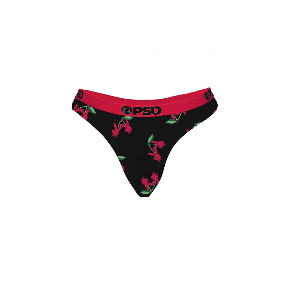 Playboy 862669-small Playboy Cherries PSD Thong, Black - Small