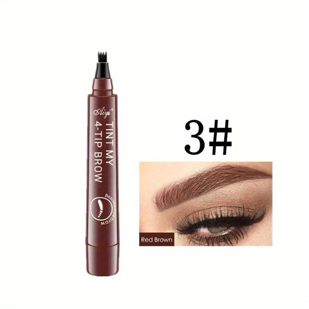 (red-brown, 1PC) 4 Split Head Liquid Eyebrow Pen, Waterproof And Smudge Proof Eyebrow Pencil, Microblading Eyebrow Pencil Natural Looking Eyebrow Tatt