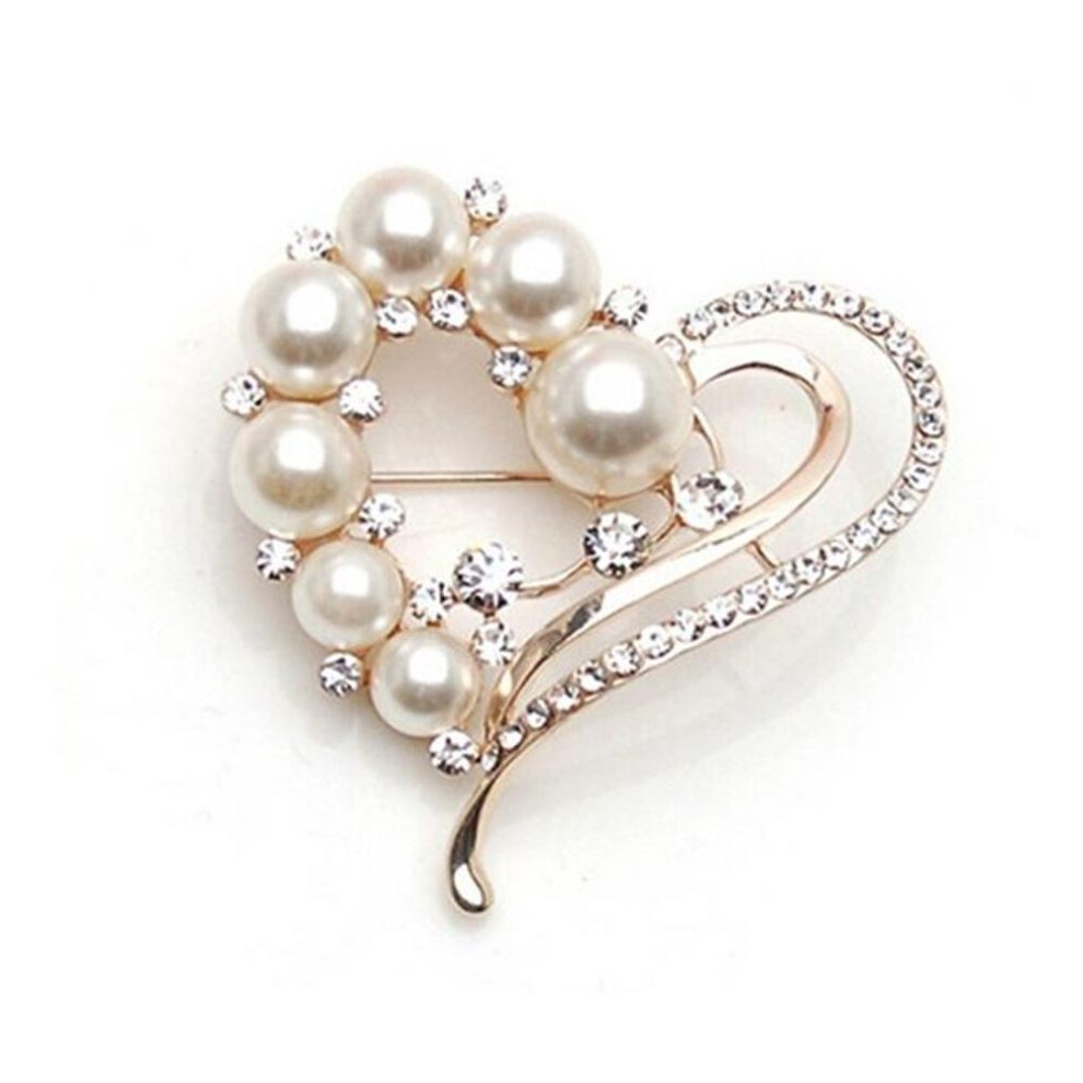 (as the picture, None) Women Creative Simulated Pearl Crystal Peach Heart Brooch Fashion Wedding Dress Jewelry Decoration