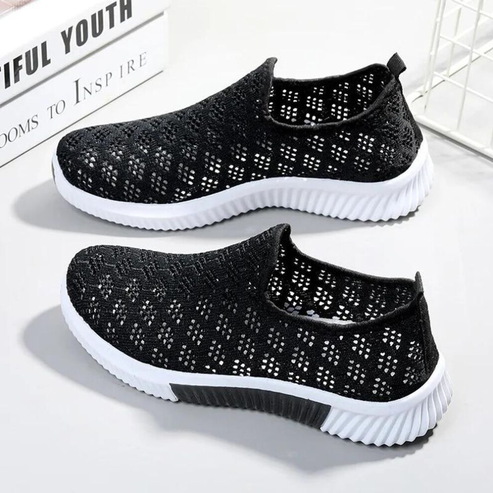 (black, 36) 2024 New Fashion Mesh Shoes Women Shoes Sports Shoes Breathable Flats Soft Sole Casual Sneakers