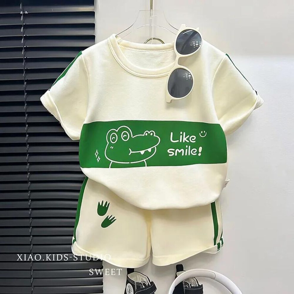 (green, 90) New Kids Short Sleeve Suit Striped Girls Boys Set Summer Tops +short Baby Clothes Children's Wear