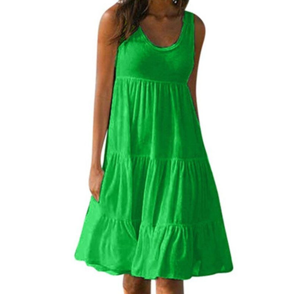 (green, 5XL) Women Causual O Neck Sleeveless Ruffles Mini Dress Boho Solid Beach Sundress Oversized Loose Dress Summer