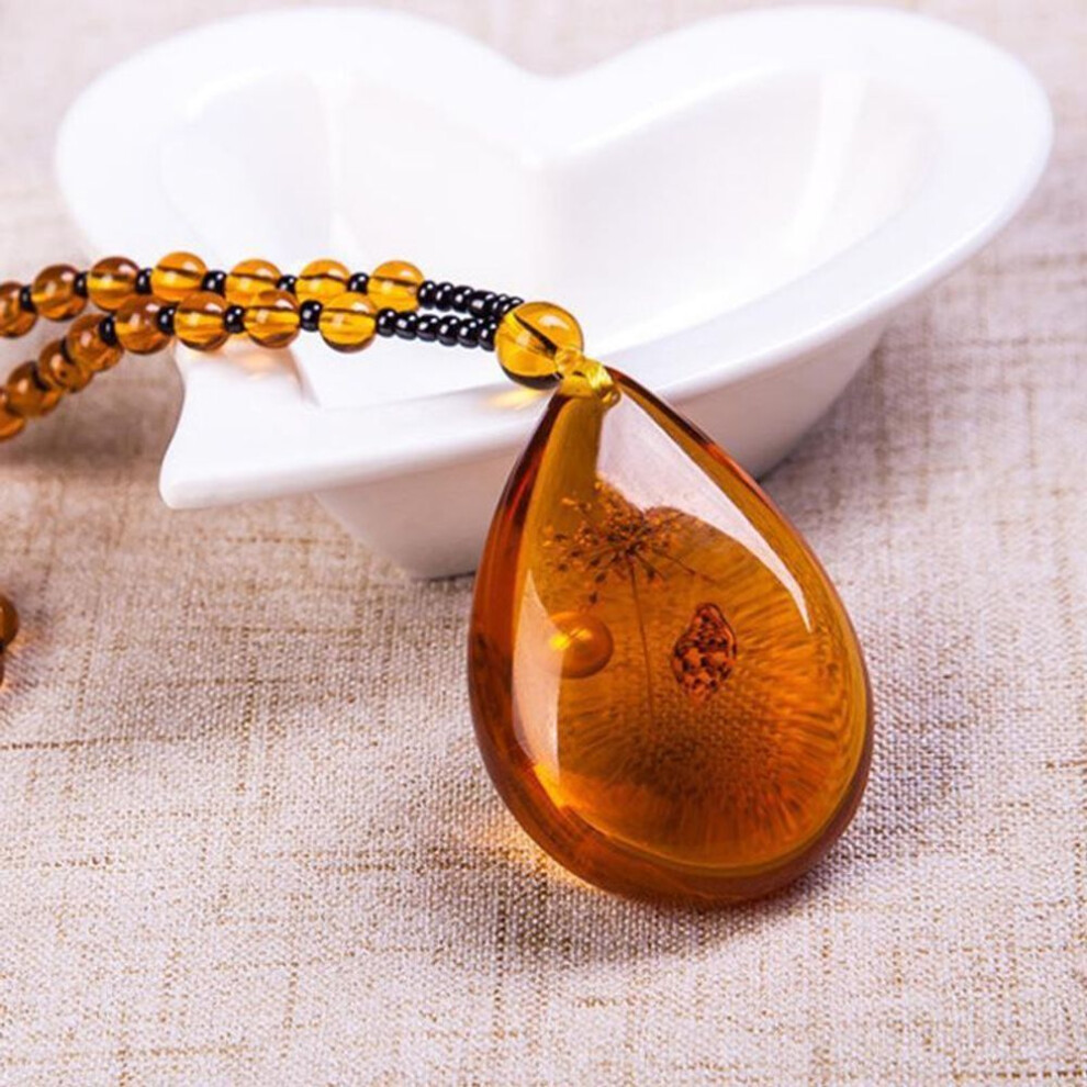 (Water drop) Amber Floation Brine Beeswax Beads Necklace  Honey Wax Brazilian Amber Necklace Endant Handicraft National Style Pendant Ornaments