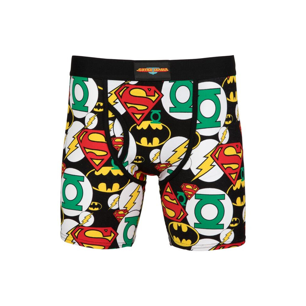 Justice League 808830-medium-32-34 Justice League Symbols All Over Print Boxers Briefs, Black - Medium 32-34