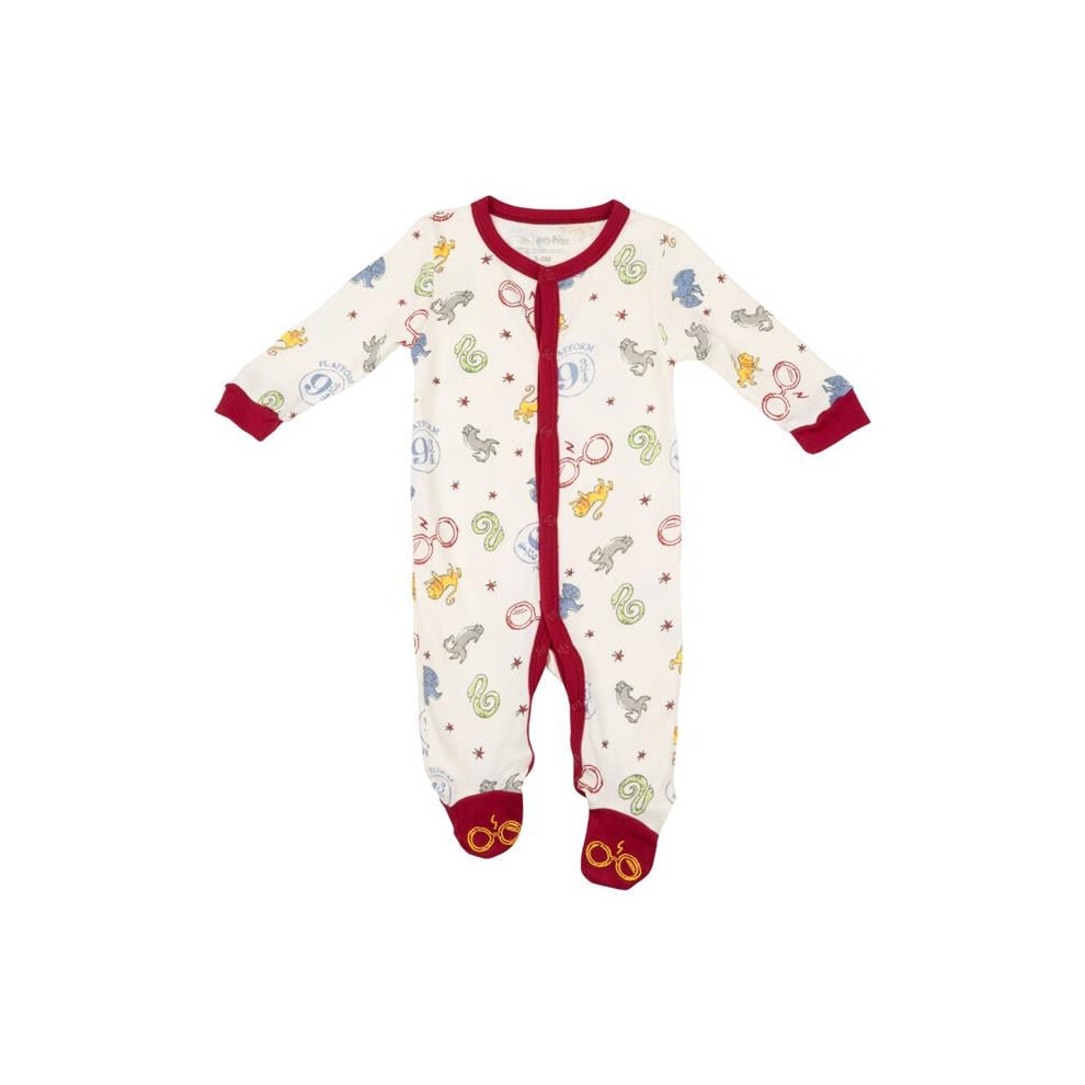 Harry Potter 871069-0-3months Harry Potter Classic Symbols Infant Bodysuit Pajamas, White & Red - 0-3 Months