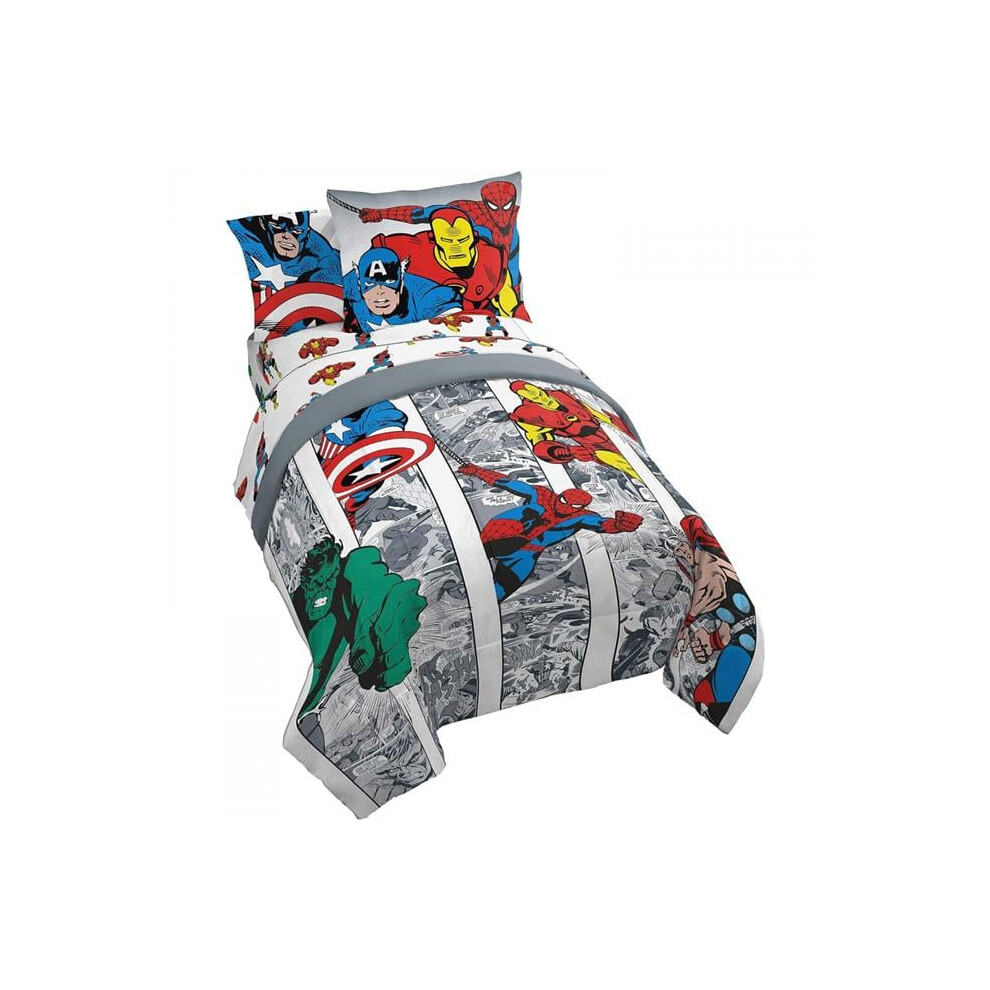 The Avengers 875215 Avengers Retro Comic Panels Sheet Set with Comforter - Twin Size